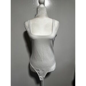Good American Square Neck Ribbed Bodysuit White Size 3 Women's Slimming Soft